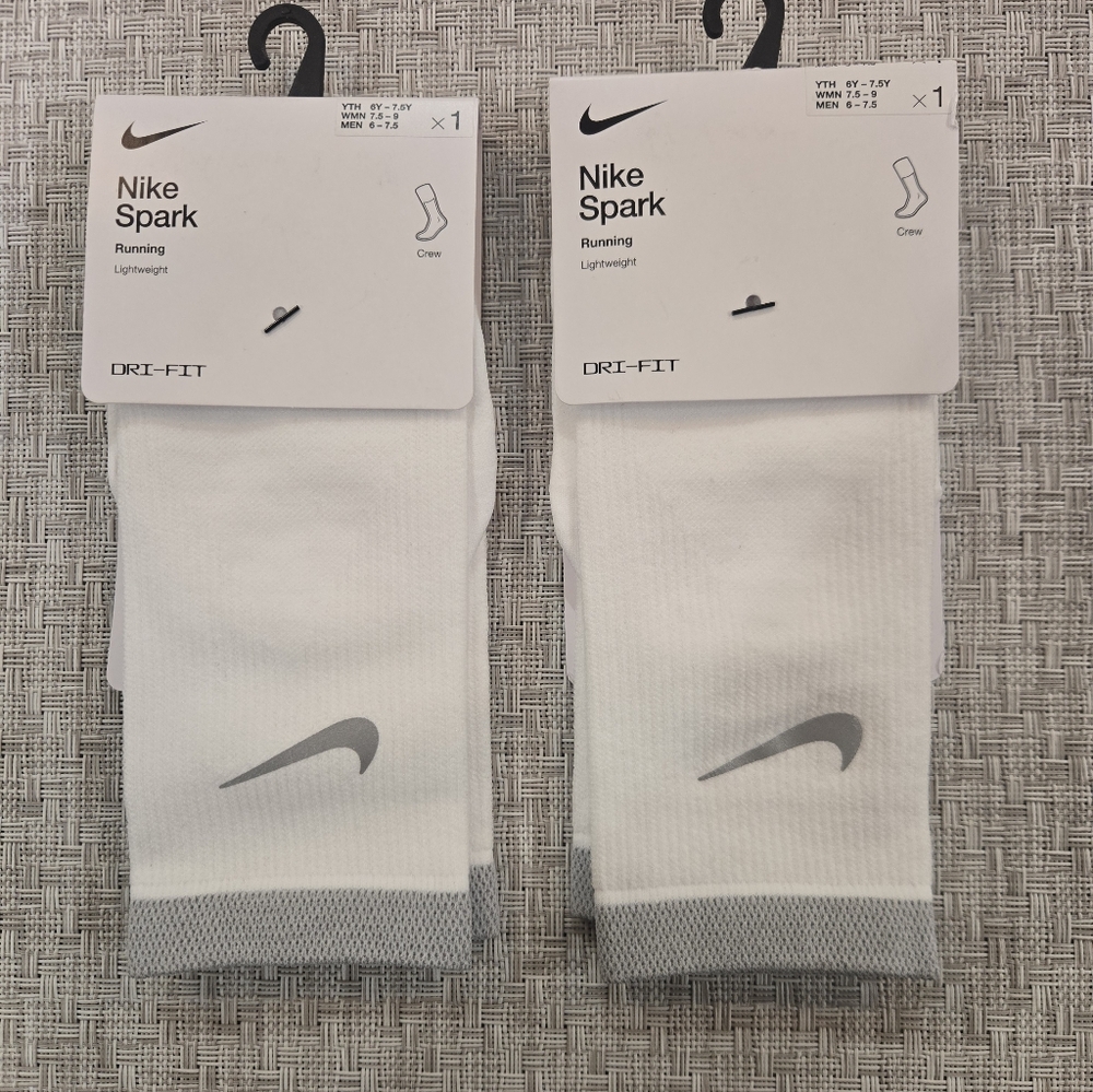 Nike Spark Running Lightweight White and Gray Crew Socks